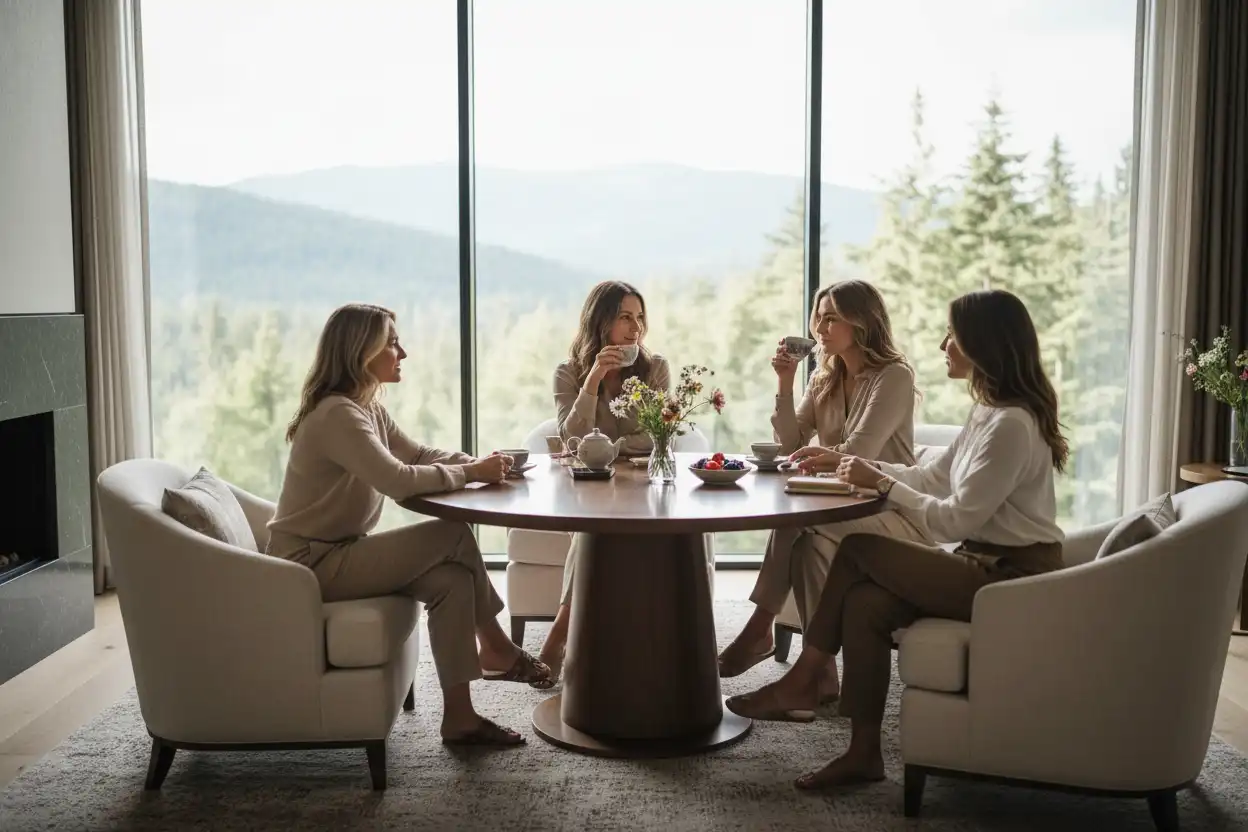 Women connecting in an intimate retreat setting
